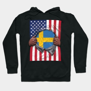 Sweden Flag American Flag Ripped - Gift for Swede From Sweden Hoodie